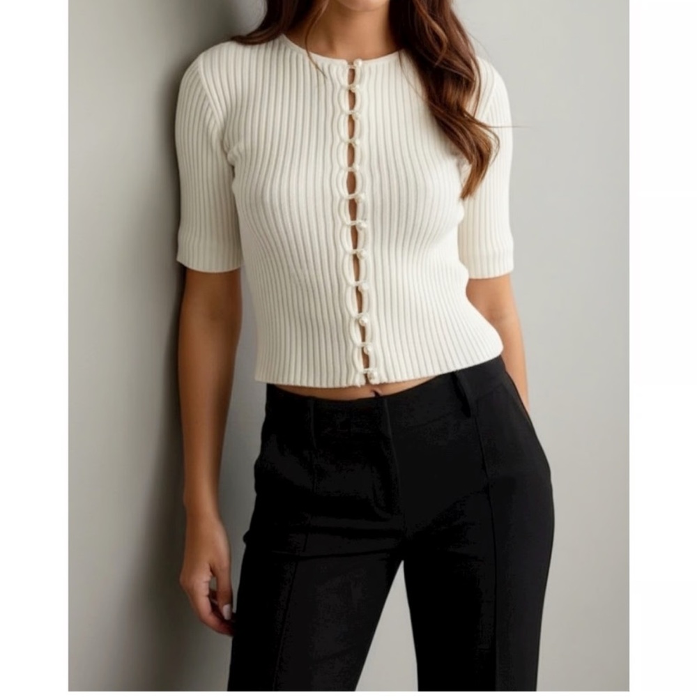 MUSIER PARIS Charlotte Pearl Embellished Ribbed Cardigan,